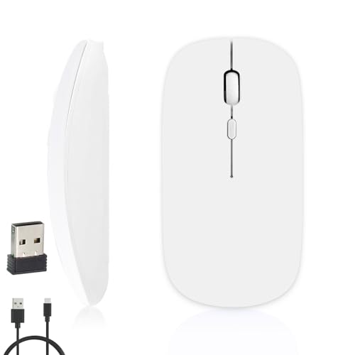 iSTYLE Wiederaufladbare Kabellose Maus, Bluetooth und 2.4GHz mit Mini-USB-Empfänger, 1600 DPI Optical Tracking, Leise Mäuse für Mac, PC, iPad, Laptop, Tablet(Weiß) von iSTYLE
