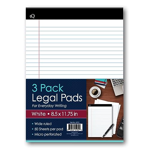 iScholar iQ Legal Pads, White, Wide Ruled, 8.5" x 11.75", 50 Sheets Per Pad, Pack of 3 Pads (68113) von iScholar