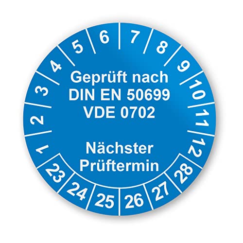 Prüfplaketten VDE Elektroprüfung Aufkleber - Geprüft nach DIN EN 50699 VDE 0702 - 216 Aufkleber auf 9 Bögen in Blau - Etiketten sind Selbstklebend - hin_785 von iSecur