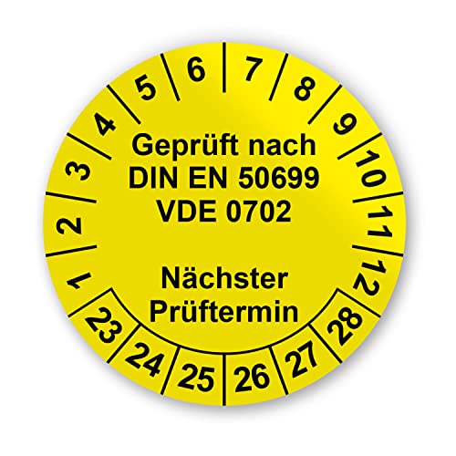 Prüfplaketten VDE Elektroprüfung Aufkleber - Geprüft nach DIN EN 50699 VDE 0702 - 216 Aufkleber auf 9 Bögen in Gelb - Etiketten sind Selbstklebend - hin_784 von iSecur