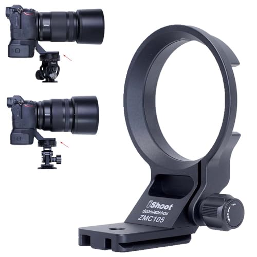 iShoot Stativ-Halterungsring für Nikon Nikkor Z 135 mm F1.8 S Plena, Z 85 mm F1.2 S & Z MC 105 mm f/2.8 VR S, Schnellwechselplatte unterstützt ARCA-Swiss Fit Stativkopfklemmen-Stabilisator von iShoot