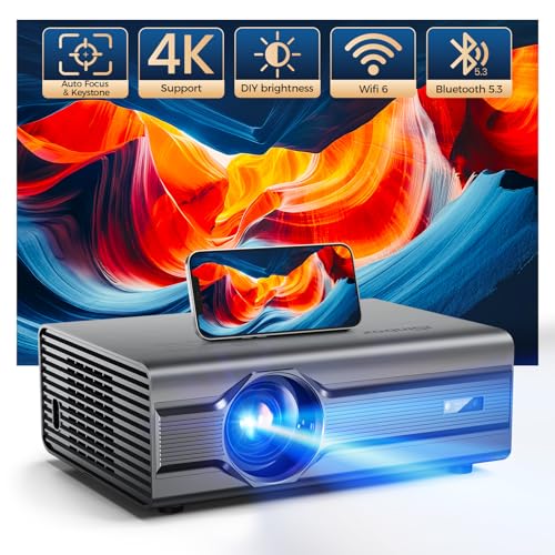 [Autofokus/Auto 6D Keystone] 4K-Projektor mit WiFi 6 und Bluetooth 5.2, 850ANSI Native 1080P Outdoor Film Projektor Smart Home Theater Projektoren bis zu 300 Zoll & 50% Zoom für iOS/Android/TV Stick von iSinbox