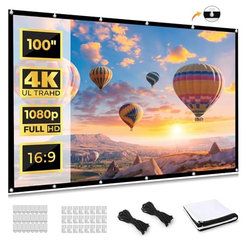 iSinbox Beamer Leinwand 100 Zoll Projektionsleinwand, 16:9 HD Faltbare, knitterfreie, doppelseitige Projektionsleinwand für Innen- und Außenbereich, ideal für Zuhause, Party, Büro, Klassenzimmer. von iSinbox