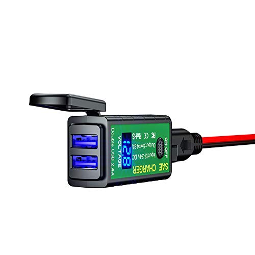 iSpchen 2.4A Motorrad Ladegerät Wasserdicht Dual USB-Ladegerät SAE zu USB Ladeadapter mit Voltmeter EIN-Aus-Schalter, Typ M2-B von iSpchen