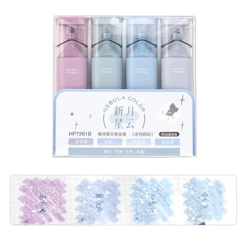 iSpchen 4 Stück Glitzer-Textmarker funkelnde Glitzer-Textmarker mit schräger Spitze schnell trocknend wischfest für Markieren Hervorheben und Ausmalen,#02 von iSpchen
