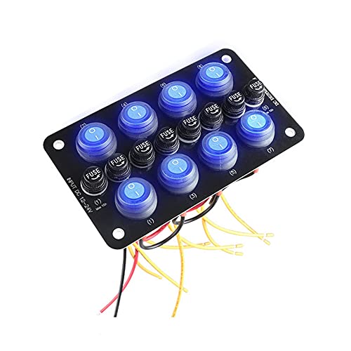 iSpchen 8 Gang Schalter Panel LED Wippschalter Wasserdichtes Ein-Aus Kippschalter mit 10A Sicherungssockel für 12V-24V Autos LKW Boote Motorräder Yachten von iSpchen