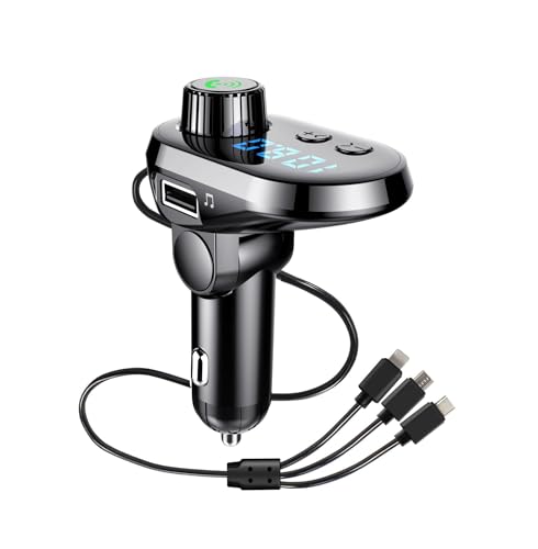 iSpchen Bluetooth 5.0 FM Transmitter Multifunktionales Autoladegerät 3-Port USB Auto Schnellladegerät Adapter Freisprecheinrichtung MP3 Player Unterstützung für IOS Android Typ C/U-Disk/TF-Karte von iSpchen