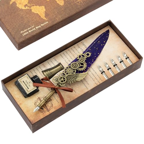 iSpchen Federstift Tinte Set Vintage Dip Pen schreibfeder Kalligraphiestift Federn schwarzer Tinte Anfänger kalligraphie anfänger Füller Schreibfeder Kalligraphiestifte Calligraphy Lila iSpchen Federstift Tinte Set Vintage Dip Pen schreibfeder Kalligraphiestift Federn schwarzer Tinte Anfänger kalligraphie anfänger Füller Schreibfeder Kalligraphiestifte Calligraphy Lila von iSpchen