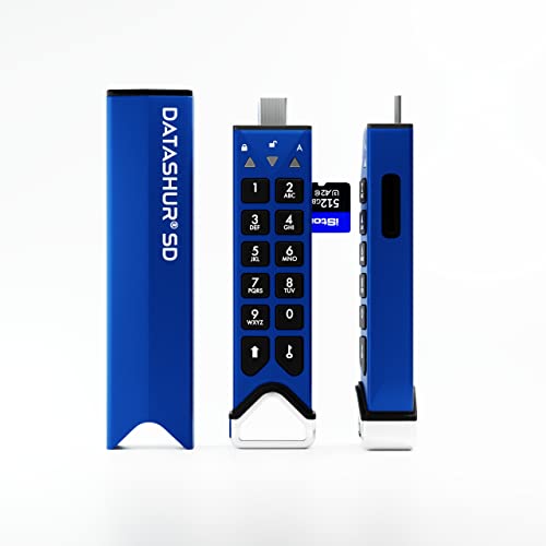 2 Pack iStorage datAshur SD 512GB verschlüsselte USB-Flash-Laufwerke mit herausnehmbaren KeyWriter-Lizenz und einen Adapter vom Typ C-A IS-FL-DSD-DP-MSD-1-512 Blue von iStorage