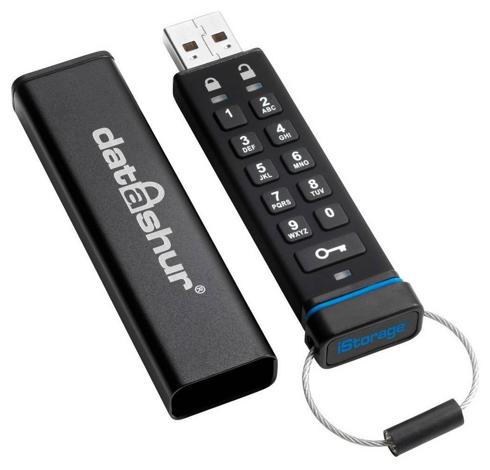 iStorage USB-Stick datAshur 256-bit 4GB USB 2.0 USB-Stick (256-Bit AES Verschlüsselung, Ziffernblock zur Code-Eingabe) von iStorage
