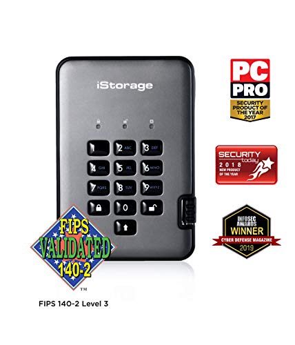 iStorage diskAshur PRO2 HDD 500 GB Secure Hard Drive FIPS Level 3 Certified Password Protected Dust/Water Resistant. IS-DAP2-256-500-C-X von iStorage