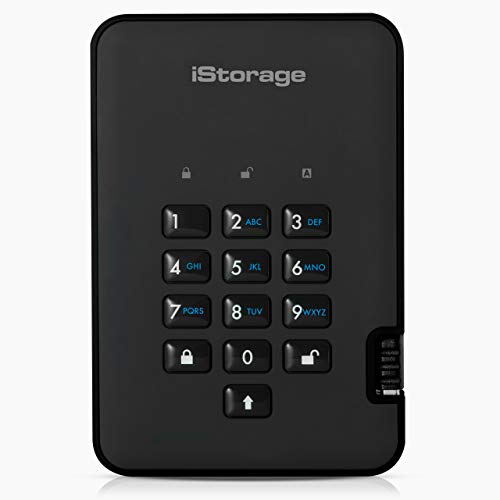 iStorage diskAshur2 HDD 3TB Schwarz, Sichere tragbare Festplatte, Passwortgeschützt, Staub- und wasserdicht, Hardware-Verschlüsselung von iStorage