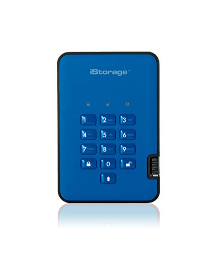iStorage diskAshur2 SSD 16TB Blau - Sicheres tragbares Solid-State-Laufwerk - Passwortgeschützt - Staub- und wasserdicht - Hardware-Verschlüsselung von iStorage