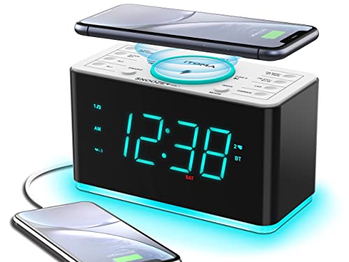 Radiowecker mit USB-Ladegerät, Bluetooth-Lautsprecher, Kabelloses Laden, Dual Wecker, LED Nachtlicht Dimmbare Anzeige Smart Clock mit elektronischer Wecker iTOMA CKS207 von iTOMA