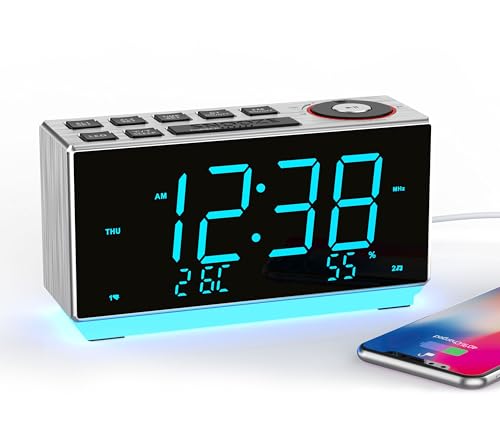 Wecker mit FM-Radio, USB-Aufladung, 1.8'' Ice Blue LED-Anzeige, Nachtlicht, Dual Alarm, Snooze, Dimmer Control, Nachttisch Büro Elektronische Uhr iTOMA CKS508 von iTOMA