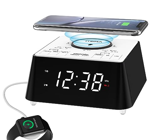 iTOMA Radiowecker mit USB-Ladegerät, Bluetooth-Lautsprecher, Nachttisch FM Radio, Dual Alarm mit Snooze, USB-Aufladung, Nachtlicht und dimmbare Anzeige 205 von iTOMA