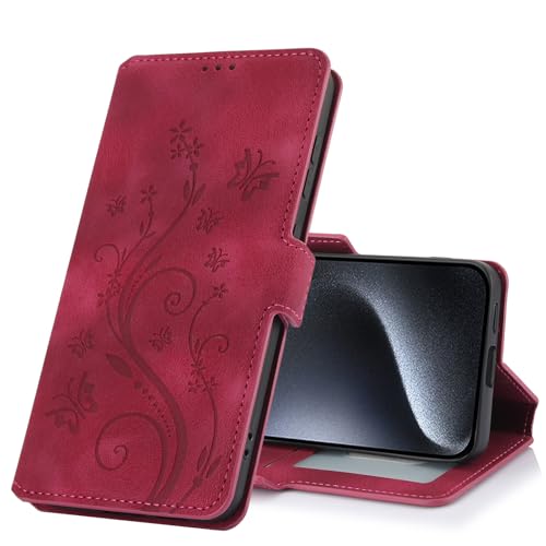 Brieftasche Handyhülle für iPhone 15 Pro mit Mehrere Kartenfächer, Magnet Flip Halter Traumhaft Schmetterling Blume Damen Handyhülle Brieftasche Handyhülle für iPhone 15 Pro mit Mehrere Kartenfächer, Magnet Flip Halter Traumhaft Schmetterling Blume Damen Handyhülle von iTape