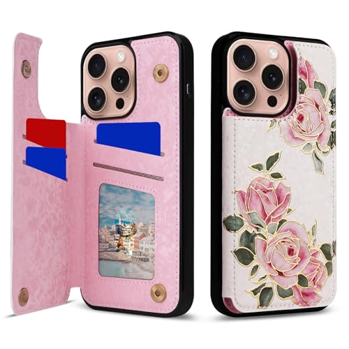Floral Phone Case für iPhone 16 Pro, Gold gestempelt Blume Handyhülle Flip Cover Ständer Doppelschicht Stoßfest und sturzsicher Schutzhülle RFID-Blockierung für iPhone 16 Pro Handyhülle Floral Phone Case für iPhone 16 Pro, Gold gestempelt Blume Handyhülle Flip Cover Ständer Doppelschicht Stoßfest und sturzsicher Schutzhülle RFID-Blockierung für iPhone 16 Pro Handyhülle von iTape