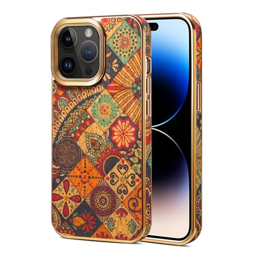 Für iPhone 15 Pro Handyhülle Plating Hülle, Retro Stereo Muster Mandala [Anti-Fall] [Anti-Kratzen] Ultradünne Hard PC iPhone 15 Pro Hülle, Stoßfest Plating Case Gelb von iTape