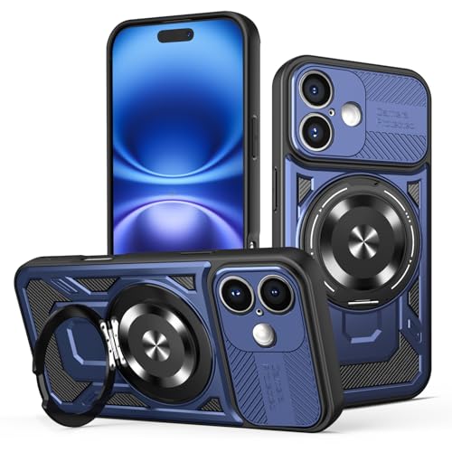 Hartbeschichtete PC-Schutzhülle für iPhone 16 Plus, mit 360° drehbarem Metallring, starke magnetische Autohalterung, Handyhülle, unterstützt kabelloses Laden, Blau Hartbeschichtete PC-Schutzhülle für iPhone 16 Plus, mit 360° drehbarem Metallring, starke magnetische Autohalterung, Handyhülle, unterstützt kabelloses Laden, Blau von iTape