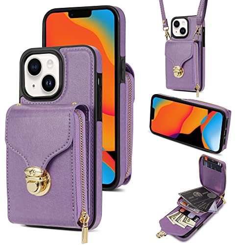 Kartenhalter Handyhülle für iPhone 14, Brieftasche Leder Hülle Flip Halter Crossbody Strap Kreditkartenfach Magnetverschluss Ständer Lila Kartenhalter Handyhülle für iPhone 14, Brieftasche Leder Hülle Flip Halter Crossbody Strap Kreditkartenfach Magnetverschluss Ständer Lila von iTape