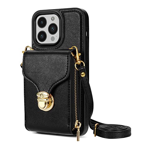 Kartenhalter Handyhülle für iPhone 14 Pro Max, Wallet Leder Case Flip Halter Crossbody Strap Kreditkartenfach Magnetverschluss Ständer Schwarz Kartenhalter Handyhülle für iPhone 14 Pro Max, Wallet Leder Case Flip Halter Crossbody Strap Kreditkartenfach Magnetverschluss Ständer Schwarz von iTape