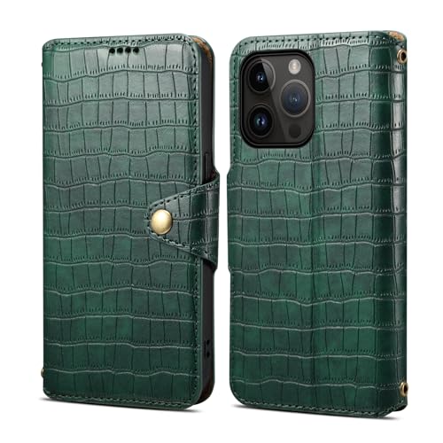 Krokodil Muster Handyhülle Geeignet für iPhone 14 Pro max, Leder Schutzhülle [Anti-Fall] [Anti-Kratzen] Stoßfest Kartenfach Münzbörse Handytasche Grün von iTape