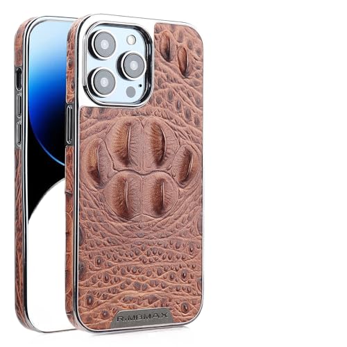Krokodil Muster Handyhülle für iPhone 13 Pro, stoßfeste und sturzsichere Handyhülle, echtes Leder Krokodil Muster Telefon Schutzhülle Braun von iTape