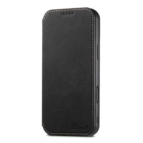 Litchi Muster Magnetische Leder Handyhülle für iPhone 16 Plus, Kreditkartenfach Brieftasche, Flip Cover Ständer, unterstützt kabelloses Laden, Schwarz von iTape