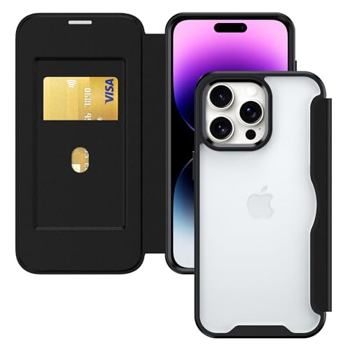 RFID Anti-Diebstahl Swipe Handyhülle für iPhone 14 Pro Max mit Kartenschlitz, Stoßfeste Flip Stand Transparent Hülle von iTape