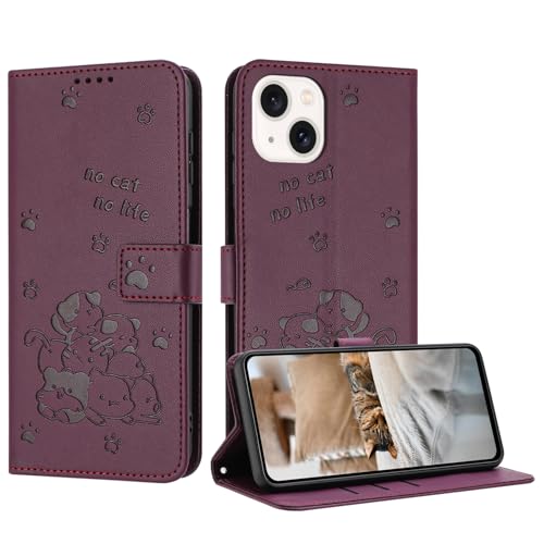 Schutzhülle für iPhone 15 Plus, niedliches geprägtes Kätzchen, mehrere Kartenfächer, Reißverschluss-Brieftasche, Klappständer, Crossbody-Handschlaufe, Dunkelviolett Schutzhülle für iPhone 15 Plus, niedliches geprägtes Kätzchen, mehrere Kartenfächer, Reißverschluss-Brieftasche, Klappständer, Crossbody-Handschlaufe, Dunkelviolett von iTape