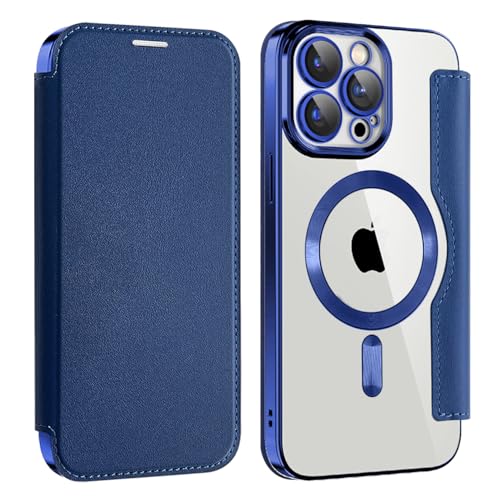 Schutzhülle für iPhone 15 Pro Max mit Kreditkartenhalter, RFID-Blockierung, kompatibel mit magnetischem kabellosem Laden, Blau von iTape