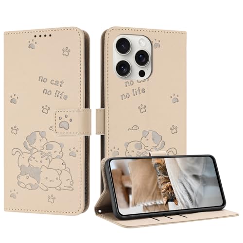 Schutzhülle für iPhone 15 Pro Max mit niedlichem geprägtem Kätzchen, mehrere Kartenfächer, Reißverschluss-Brieftasche, Klappständer, Crossbody-Handgelenkschlaufe Schutzhülle für iPhone 15 Pro Max mit niedlichem geprägtem Kätzchen, mehrere Kartenfächer, Reißverschluss-Brieftasche, Klappständer, Crossbody-Handgelenkschlaufe von iTape
