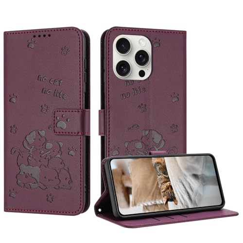 Schutzhülle für iPhone 16 Pro Max mit niedlichem geprägtem Kätzchen, mehrere Kartenfächer, Reißverschluss-Brieftasche, Klappständer, Crossbody-Handschlaufe, Dunkelviolett Schutzhülle für iPhone 16 Pro Max mit niedlichem geprägtem Kätzchen, mehrere Kartenfächer, Reißverschluss-Brieftasche, Klappständer, Crossbody-Handschlaufe, Dunkelviolett von iTape