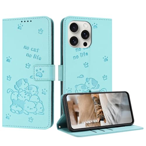 Schutzhülle für iPhone 16 Pro Max mit niedlichem geprägtem Kätzchen, mehrere Kartenfächer, Reißverschluss-Brieftasche, Klappständer, Crossbody-Handschlaufe, Himmelblau Schutzhülle für iPhone 16 Pro Max mit niedlichem geprägtem Kätzchen, mehrere Kartenfächer, Reißverschluss-Brieftasche, Klappständer, Crossbody-Handschlaufe, Himmelblau von iTape