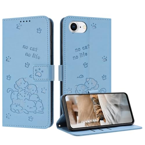 Schutzhülle für iPhone 16E mit niedlichem geprägtem Kätzchen, mehrere Kartenfächer, Reißverschluss-Brieftasche, Klappständer, Crossbody-Handschlaufe, Blau Schutzhülle für iPhone 16E mit niedlichem geprägtem Kätzchen, mehrere Kartenfächer, Reißverschluss-Brieftasche, Klappständer, Crossbody-Handschlaufe, Blau von iTape