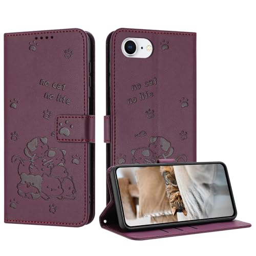 Schutzhülle für iPhone 16E mit niedlichem geprägtem Kätzchen, mehrere Kartenfächer, Reißverschluss-Brieftasche, Klappständer, Crossbody-Handschlaufe, Dunkelviolett Schutzhülle für iPhone 16E mit niedlichem geprägtem Kätzchen, mehrere Kartenfächer, Reißverschluss-Brieftasche, Klappständer, Crossbody-Handschlaufe, Dunkelviolett von iTape