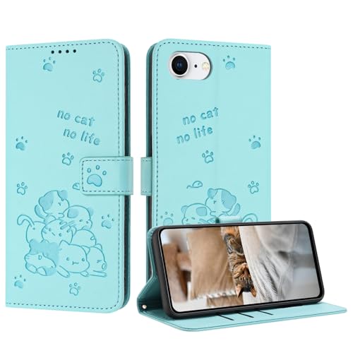 Schutzhülle für iPhone 16E mit niedlichem geprägtem Kätzchen, mehrere Kartenfächer, Reißverschluss-Brieftasche, Klappständer, Crossbody-Handschlaufe, Himmelblau Schutzhülle für iPhone 16E mit niedlichem geprägtem Kätzchen, mehrere Kartenfächer, Reißverschluss-Brieftasche, Klappständer, Crossbody-Handschlaufe, Himmelblau von iTape