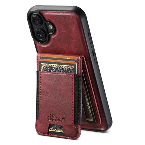 Wachsmuster Handyhülle für iPhone 16, Ultradünn Einfach Kartenhalter Durable Puffer [Stoßfeste TPU Innenschale], Zwei-in-Eins Kartenhalter Handyhülle Rot von iTape
