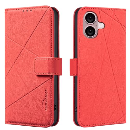 Wallet Handyhülle für iPhone 16 Plus, RFID Anti-Diebstahl Brieftasche, Gepresste Kante Ledertasche Flip Cover Ständer Rot Wallet Handyhülle für iPhone 16 Plus, RFID Anti-Diebstahl Brieftasche, Gepresste Kante Ledertasche Flip Cover Ständer Rot von iTape