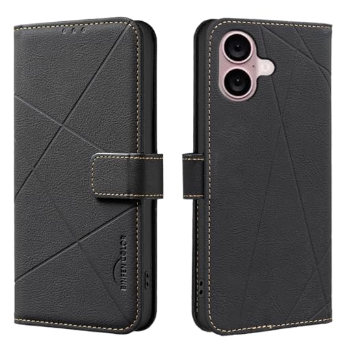 Wallet Handyhülle für iPhone 16 Plus, RFID Anti-Diebstahl Brieftasche, Gepresste Kante Ledertasche Flip Cover Ständer Schwarz Wallet Handyhülle für iPhone 16 Plus, RFID Anti-Diebstahl Brieftasche, Gepresste Kante Ledertasche Flip Cover Ständer Schwarz von iTape