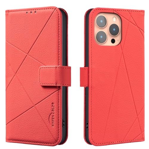 Wallet Handyhülle für iPhone 16 Pro Max, RFID Anti-Diebstahl Brieftasche, Gepresste Kante Ledertasche Flip Cover Ständer Rot Wallet Handyhülle für iPhone 16 Pro Max, RFID Anti-Diebstahl Brieftasche, Gepresste Kante Ledertasche Flip Cover Ständer Rot von iTape