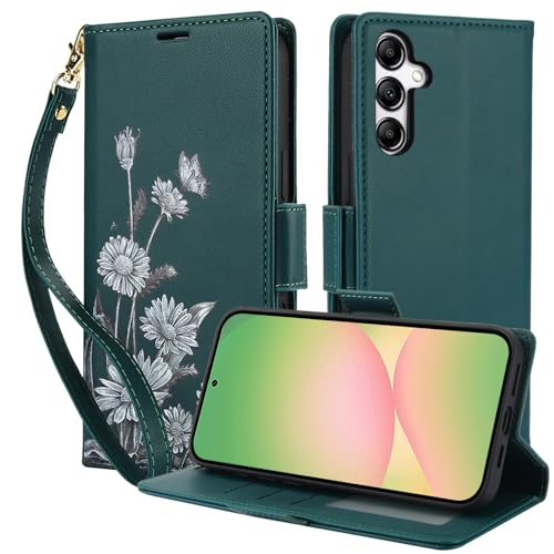 iTape Bedruckte Brieftasche Handyhülle für Samsung Galaxy A56, RFID [Anti-Diebstahl] Wallet Flip Stand mit Handschlaufe für Samsung Galaxy A56 Grün von iTape