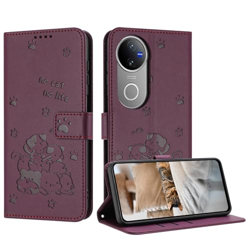 iTape Schutzhülle für Motorola Vivo V50 mit niedlichem geprägtem Kätzchen, mehrere Kartenfächer, Reißverschluss, Brieftasche, Standfunktion, Crossbody-Handschlaufe, Dunkelviolett iTape Schutzhülle für Motorola Vivo V50 mit niedlichem geprägtem Kätzchen, mehrere Kartenfächer, Reißverschluss, Brieftasche, Standfunktion, Crossbody-Handschlaufe, Dunkelviolett von iTape