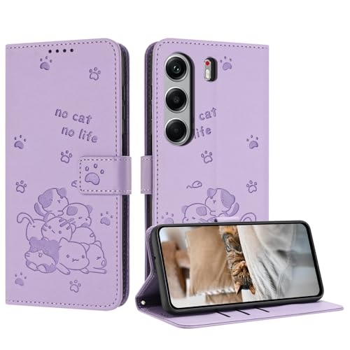 iTape Schutzhülle für TECNO Camon 40 pro 5G mit niedlichem geprägtem Kätzchen, mehrere Kartenfächer, Reißverschluss, Klappständer, Crossbody-Handschlaufe, Violett iTape Schutzhülle für TECNO Camon 40 pro 5G mit niedlichem geprägtem Kätzchen, mehrere Kartenfächer, Reißverschluss, Klappständer, Crossbody-Handschlaufe, Violett von iTape