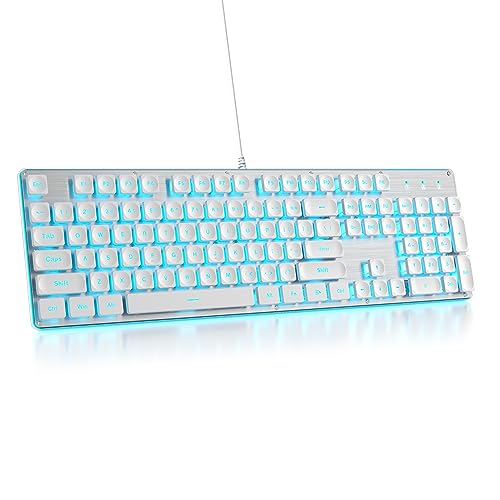 iTastatur Schreibmaschinentastatur, 104 Tasten, weiß, quadratisch, Punk, Gaming-Tastatur, LED, eisblaue Hintergrundbeleuchtung, niedliche Tastatur mit kabelgebundenem USB, geeignet für von iTastatur