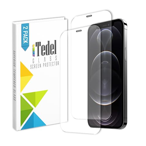 iTedel 2 Pack iPhone 12 Pro Max Bildschirmschutz - Fortgeschrittener Schutz mit Easy-Fit-Installationsrahmen für eine präzise und sichere Passform und klarem Rand von iTedel