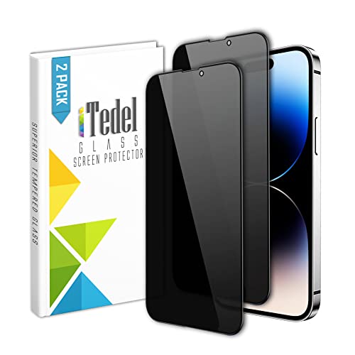 iTedel 2er Pack iPhone 14 Pro Panzerglas Blickschutz Displayschutzfolie Vollständiger Schutz mit Anti-Spionage, Anti-Fingerabdruck- und Anti-Kratz-Technologien von iTedel
