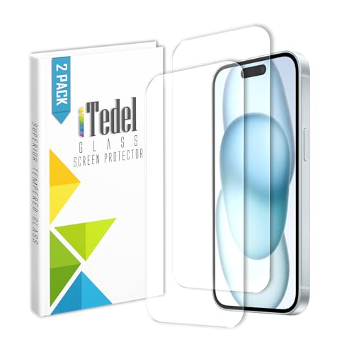 iTedel 2er Pack iPhone 15 Plus Panzerglas Displayschutz mit einfacher Installation, Kratzfestigkeit, Anti-Fingerabdruck und universeller Kompatibilität mit iPhone 15 Pro Max Hülle von iTedel