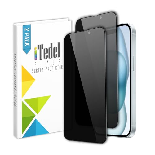 iTedel 2er-Pack iPhone 15 Plus Panzerglas Privacy-Schutzfolie Vollständiger Schutz mit Anti-Spionage Anti-Fingerabdruck- und Anti-Kratz-Technologien von iTedel